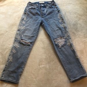 PacSun Embroidered Floral & Distressed Mom Jean